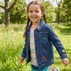 Hanna Andersson Denim Jacket Kids Size 3T Girls Blue Cute Embroidered Dinosaurs